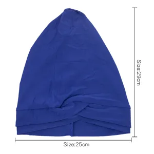 Blue milk silk turban hat for women, comfortable chemo cap and stylish daily head wrap.