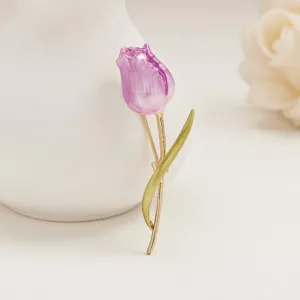 Elegant Tulip Flower Brooch For Women Men Alloy Artificial Pearl Enamel Safety Pin Clothes Badge Anti Exposure Jewelry Gift