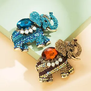 Broche éléphant en strass vintage, épingle animal en cristal alliage exotique pour vêtement.