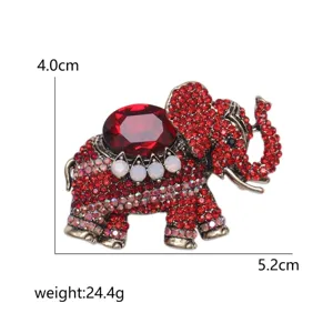 Broche éléphant vintage en strass rouge, élégante épingle animal en alliage de mode.