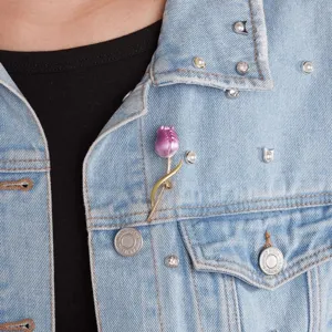 Elegant purple tulip brooch detail, stunning metal corsage pin for women clothing daily wear.