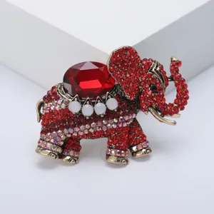 Broche éléphant en strass vintage, épingle d'animal en alliage de cristal rouge exquise.