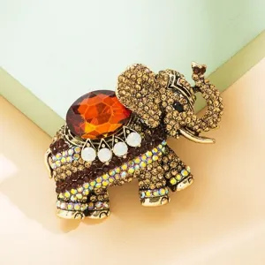 Broche éléphant strass vintage, épingle animal cristal alliage pour accessoire femme.