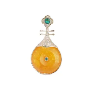 Chinese Style Pipa Brooch Retro Rhinestone Imitation Jade Brooch Pin Gold Plated Classic Musical Instrument Jewelry Brooch For Suit Cheongsam Women Men