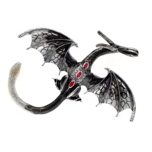 Vintage silver dragon brooch with red crystal inlay gothic style fashion jewelry pin pendant