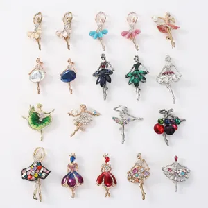Elegant Alloy Rhinestone Ballet Girl Brooch Pins With Artificial Pearl Cute Dancing Ballerina Brooches Fashion Women Clothes Lapel Pins Jewelry