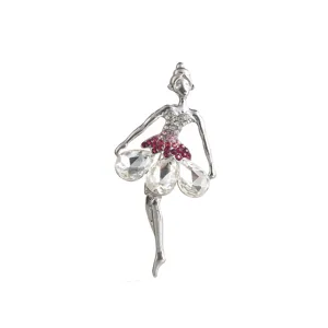 Exquisite rhinestone ballerina brooch featuring a dancing girl design, elegant silver alloy pin.