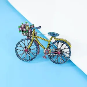 Buntes Strass Fahrrad Brosche Pin kreativer Emaille Blumenkorb Mode Damen Kleidung Zubehör