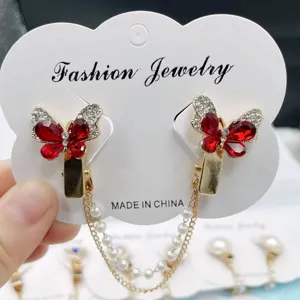 Clip de Cardigan en Alliage Strass de Mode Coréenne Élégant Clip de Écharpe Papillon Mauvais Œil Avec Chaîne de Perles Artificielle pour Femmes