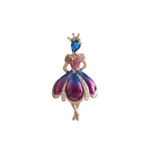 Cute ballet girl rhinestone brooch detailed shot, sparkling crystal enamel dancing pin accessory for women.