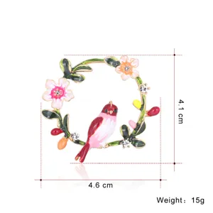 Süßer Blumenkranz Vogel Brosche, exquisite Emaillierter Kristall Design, elegantes Accessoire.