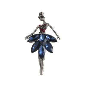 Crystal rhinestone ballerina girl brooch elegant dancing woman pin fashion jewelry accessory