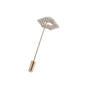 Rhinestone lips lapel pin sparkling crystal brooch stylish fashion apparel accessories gift