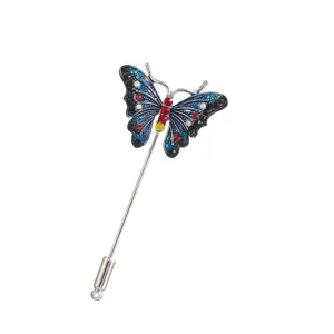 Vintage alloy crystal butterfly lapel pin exquisite brooch clothing accessories detail view
