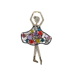 Exquisite crystal rhinestone ballet girl brooch pin, elegant dancing woman fashion jewelry
