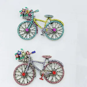 Kreative Legierung Fahrrad Brosche Mit Blumenkorb Strass Lackiert Kleidung Tasche Reversnadel Mode Dekoration Geschenk Für Damen Schmuck