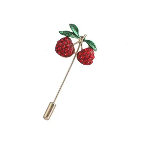 Crystal cherry lapel pin vintage alloy brooch clothing accessories fashion jewelry item gift