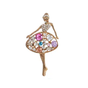 Exquisite rhinestone ballerina brooch, elegant dancing girl crystal pin for women and girls.