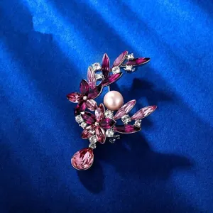 Elegante Legering Strass Bloem Blad Brosche Met Kunstparel Traanhanger Kristal Glas Corsage Voor Vrouwen Mannen Accessoires