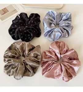 Satin floral hair scrunchies set of four pieces, elegant ponytail holder for women daily wear.