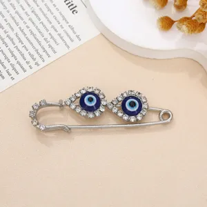 Boze oog strass broche, creatieve zilveren legering veiligheidsspeld accessoire voor kleding decoratie.