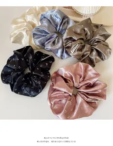Korean style floral satin hair scrunchies set, elegant printed elastic ponytail holder for women.