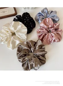 Korean style floral satin hair scrunchies elegant hair ties for women ponytail holders