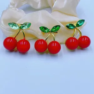 Cute Alloy Rhinestone Cherry Brooch Pin Anti Exposure Collar Lapel Pin Fruit Decorative Clothing Pin Jewelry For Women