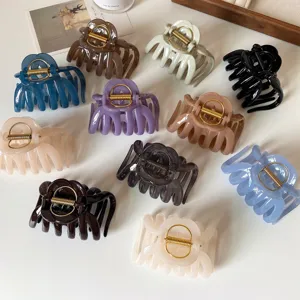 Large acrylic hair claw clips set, French style wide tooth shark clips for thick hair styling.
