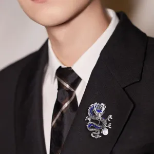 Broche de dragón retro para hombres y mujeres, elegante accesorio de traje con perla.