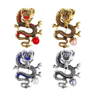 Broche de Pterosaurio de Aleación Vintage para Hombres Mujeres Broche de Dragón de Strass Alfiler de Solapa de Perla Artificial Accesorios de Ropa Joyería Regalo