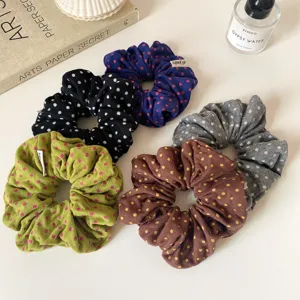 Dames Polka Dot Stof Scrunchies Geplooide Gaze Haarelastiekjes Handgemaakte Elegante Grote Haartouw Ponytail Accessoires
