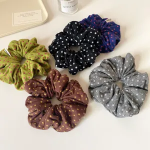 Koreaanse stijl polkadot gaas haarscrunchies elegante geplooide stof haarbanden 5st