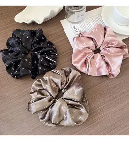 Satin floral scrunchies set, elegant hair ties for women and girls, ponytail holders accessory.