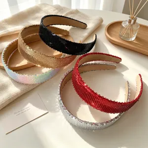 Süß Schwamm Strass Haarband Glänzend Pailletten Breit Gepolstert Stirnband High Top Dick Kopfschmuck Haarschmuck Für Damen Party