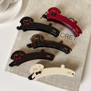 Cute Dog Shaped Acetate Banana Clip Korean Style High Ponytail Vertical Hair Clip Handmade Bow Animal Pattern Hair Accessories For Women