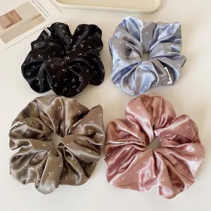 Silk satin floral scrunchies set, elegant hair ties for women and girls, cute ponytail holders.