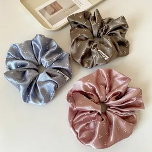 Satin floral hair scrunchies set of 3 elegant hair ties for women ponytail holders chic.