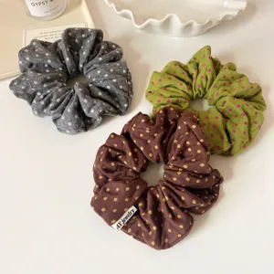 Set van 3 haarelastiekjes met polkadots, elegante geplooide stoffen haarelastiekjes voor dames.