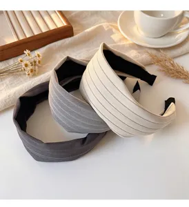 Serre-tête en tissu minimaliste large bord uni couleur accessoire de cheveux élégant quotidien