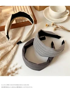 Large headband en tissu plissé cerceau de cheveux uni casual quotidien accessoires femme