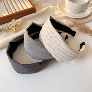 Serre-tête Large en Tissu Sergé Coréen pour Femme Élégant Gris Couleur Unie Bandeau Navette Mode Accessoires Cheveux Cadeau
