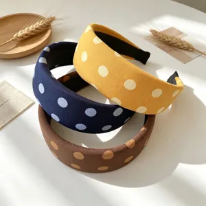 Trendy wide polka dot headband for women, stylish fabric hair hoop, sweet daily hair accessories.