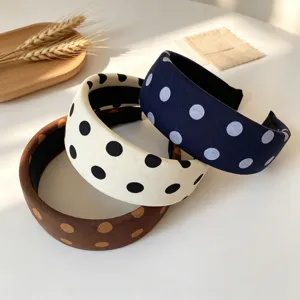 Korean style polka dot wide headband, chic versatile cute high crown hair hoop for women.