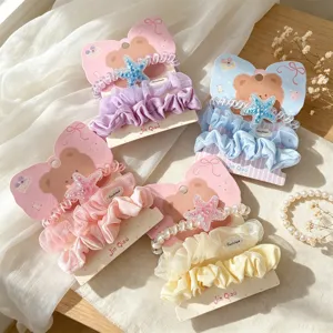 Korean Style Cute Lace Mesh Hair Ties Starfish Hair Ropes Cartoon Elastic Rubber Bands Hair Accessories For Girls Women
