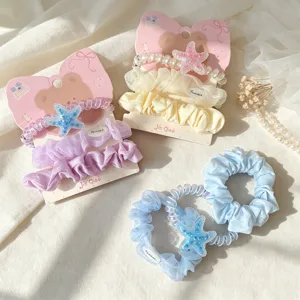Korean cute starfish scrunchies and hair ties set, sweet mesh hair accessories for women.
