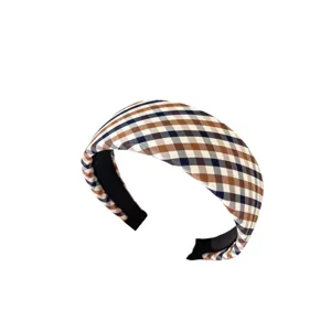 Korean style plaid headband for women, high crown daily fashion hair hoop accessory.
