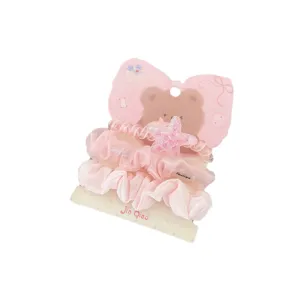 Korean cute lace mesh hair scrunchie set with pink bow card and sparkly star ornament.