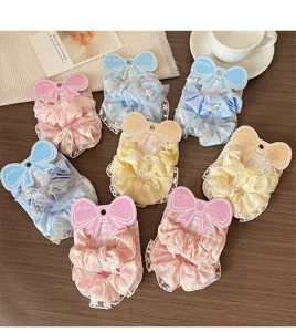 Sweet bow lace hair scrunchies 2-piece set macaron color cute hair accessories for women