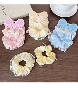Sweet lace hair scrunchies macaron color bow hair accessories set for women girls style